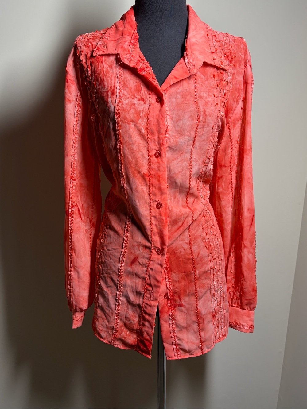 Coral Button-Down Long-Sleeve Women's Shirt